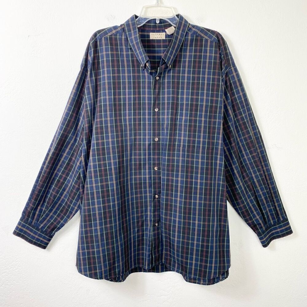 Natural Issue Men’s Navy & Colorful Plaid Long Sleeve Button Down Shirt Size 3XL